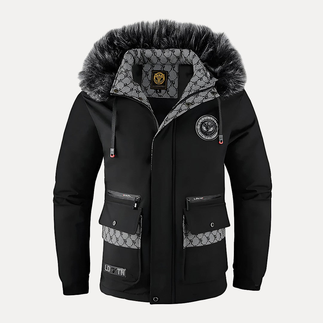 Wattierte Winterjacke mit Pelzkragen