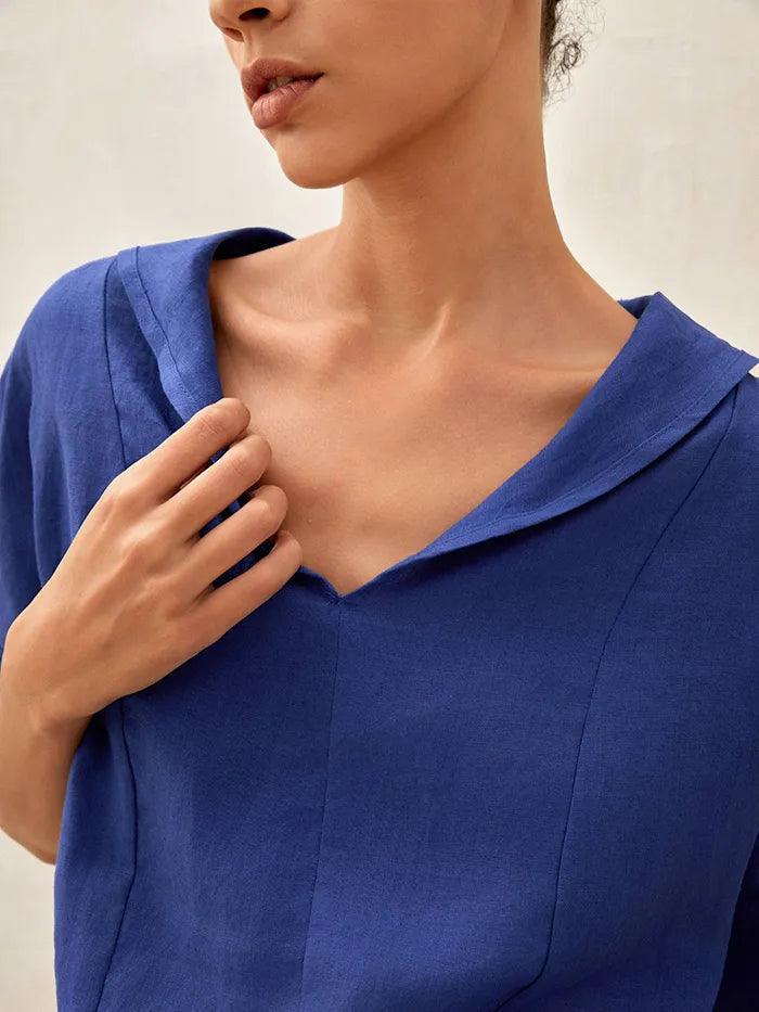Leichtes Leinen V-Ausschnitt T-Shirt Damen