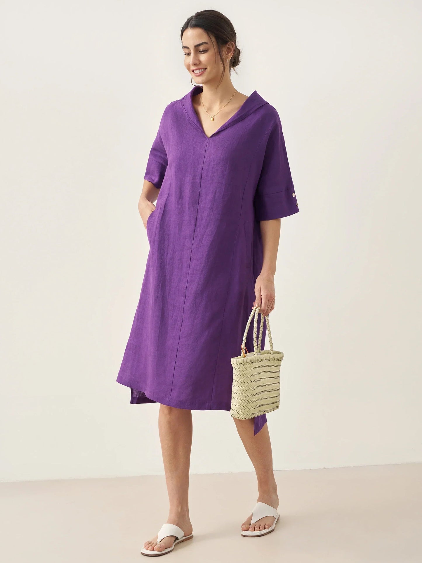 Linen V-neck Dress for Women