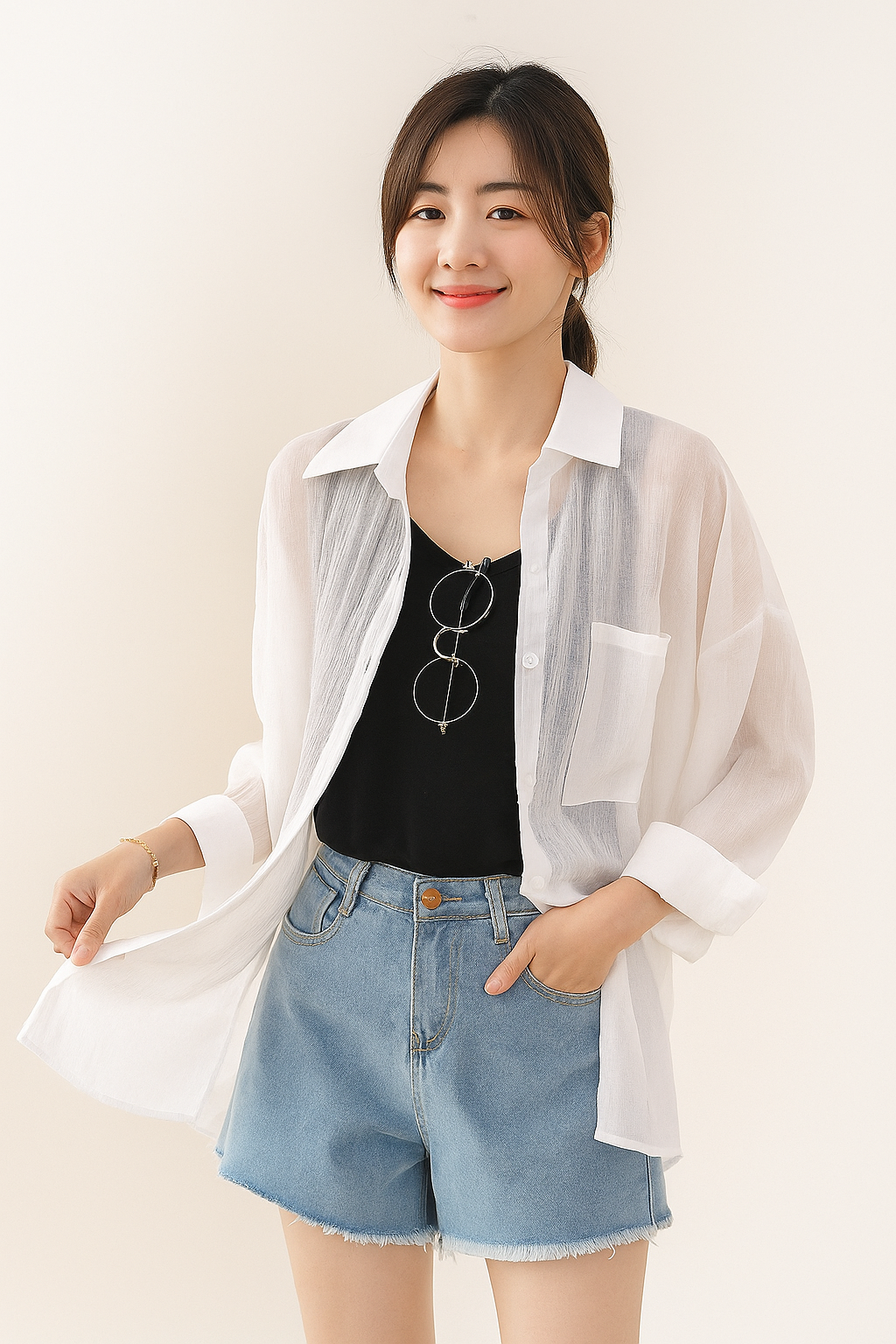 Lockere Bluse mit Knopfleiste und Brusttasche
