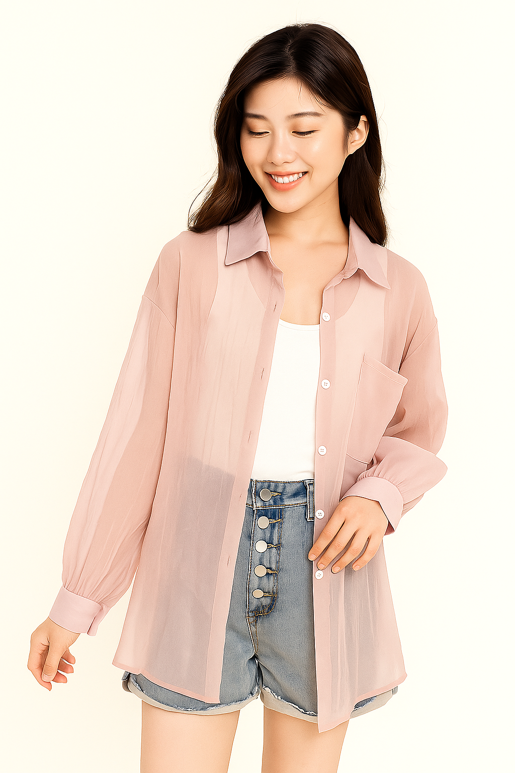 Lockere Bluse mit Knopfleiste und Brusttasche