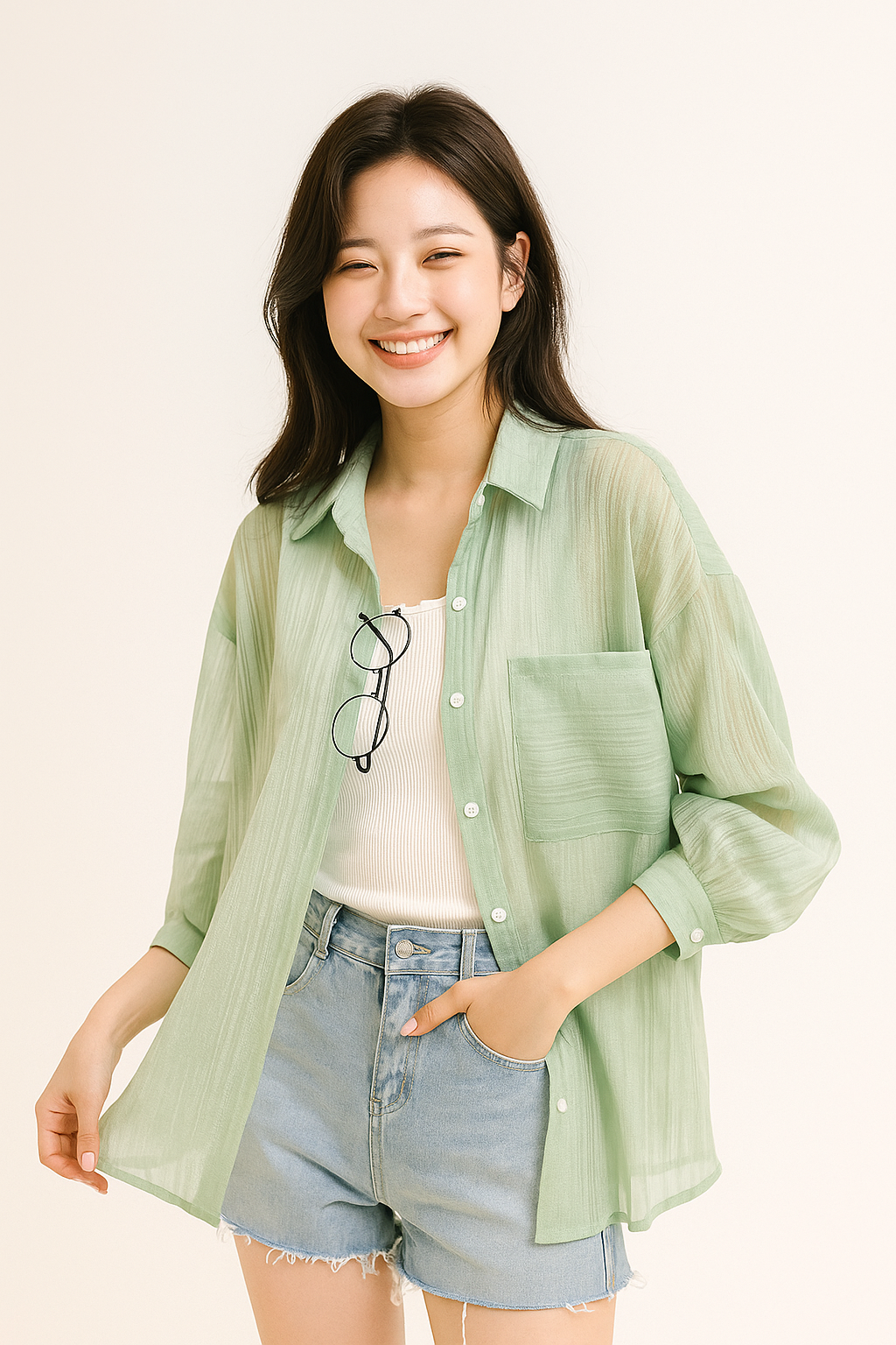 Lockere Bluse mit Knopfleiste und Brusttasche