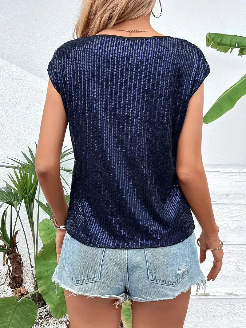 Beatrix | Elegante Bluse für Damen mit Glitzer und Rundhalsausschnitt
