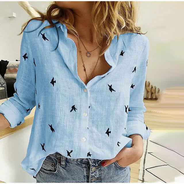 Nadia | Elegante Bluse Damen aus Baumwolle und Leinen mit Langarm