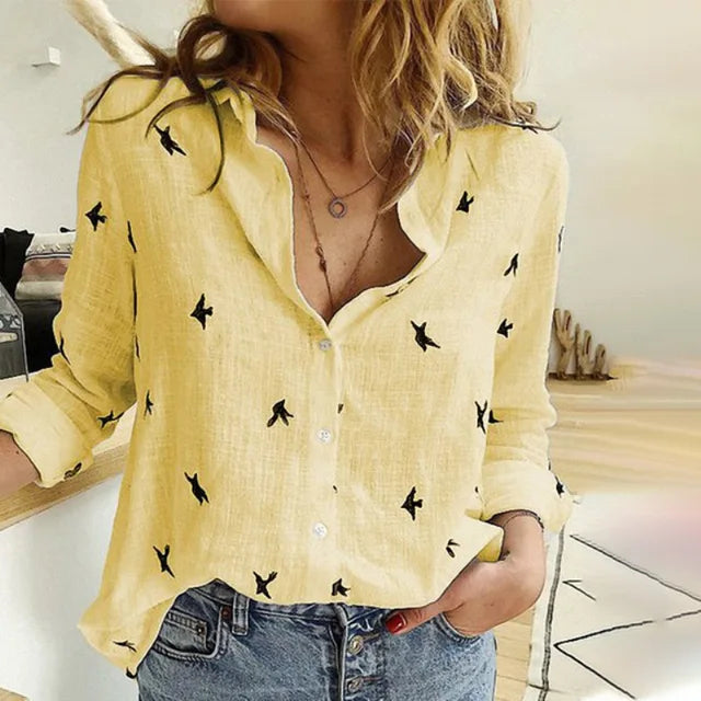 Nadia | Elegante Bluse Damen aus Baumwolle und Leinen mit Langarm