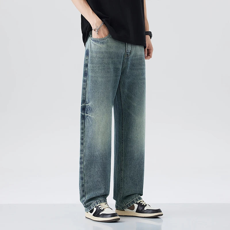 Modiska baggy jeans herr i retro Y2K-stil