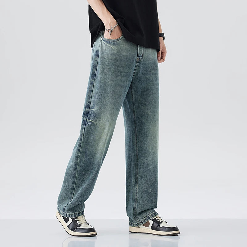 Modiska baggy jeans herr i retro Y2K-stil