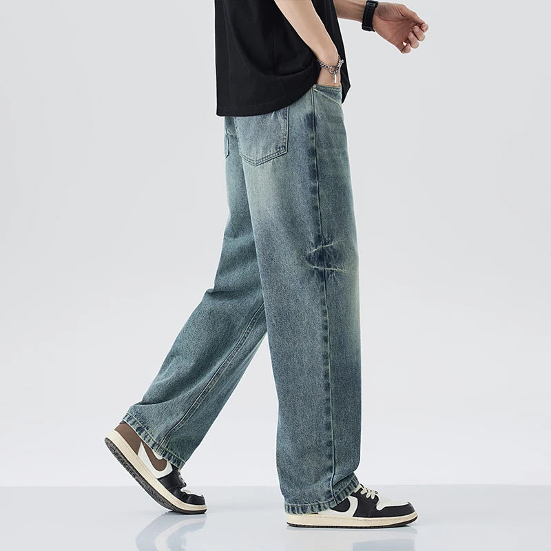Modiska baggy jeans herr i retro Y2K-stil