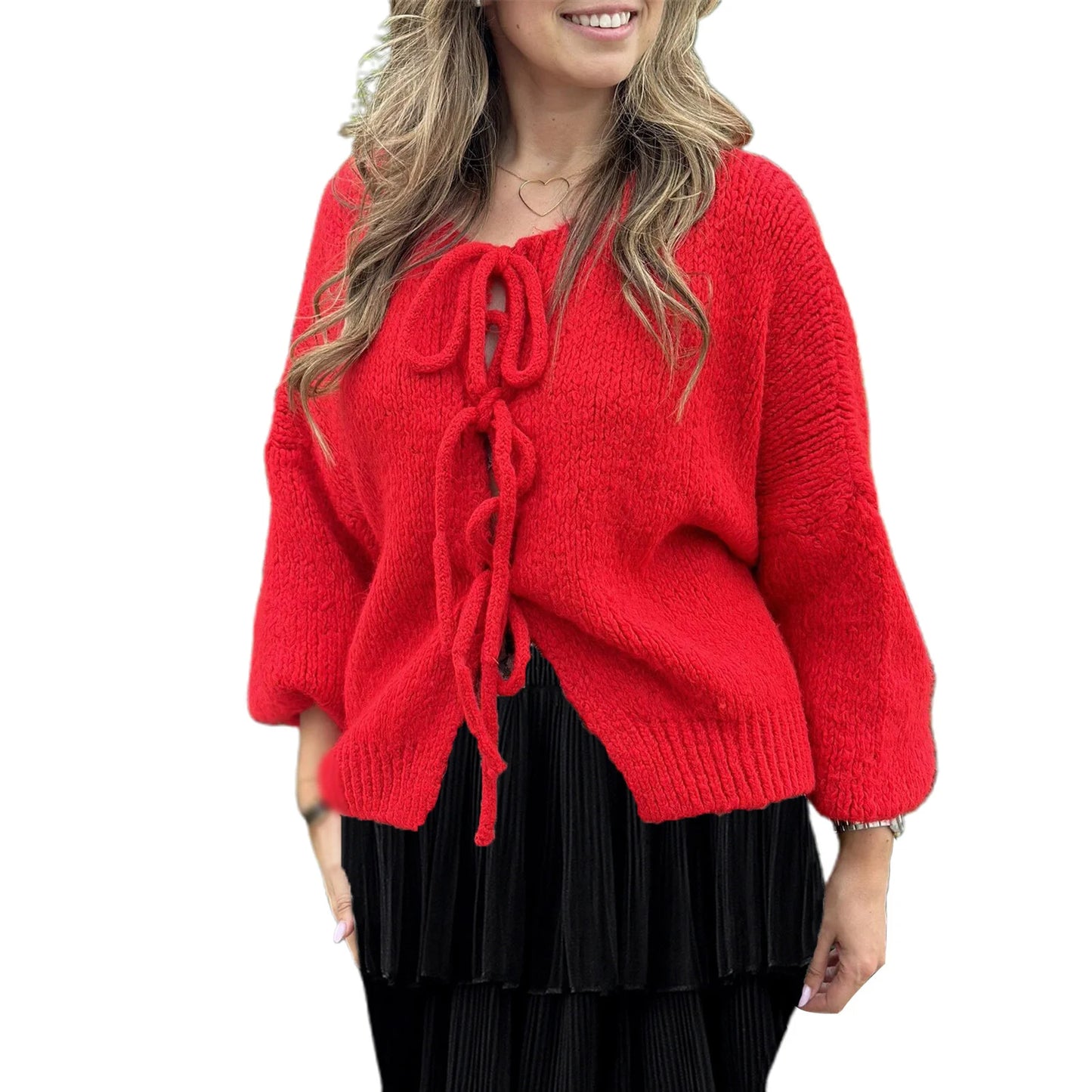 Modig lång kofta dam med knytband – patchwork-design, långärmad, 100% polyester, höstmode i multicolor