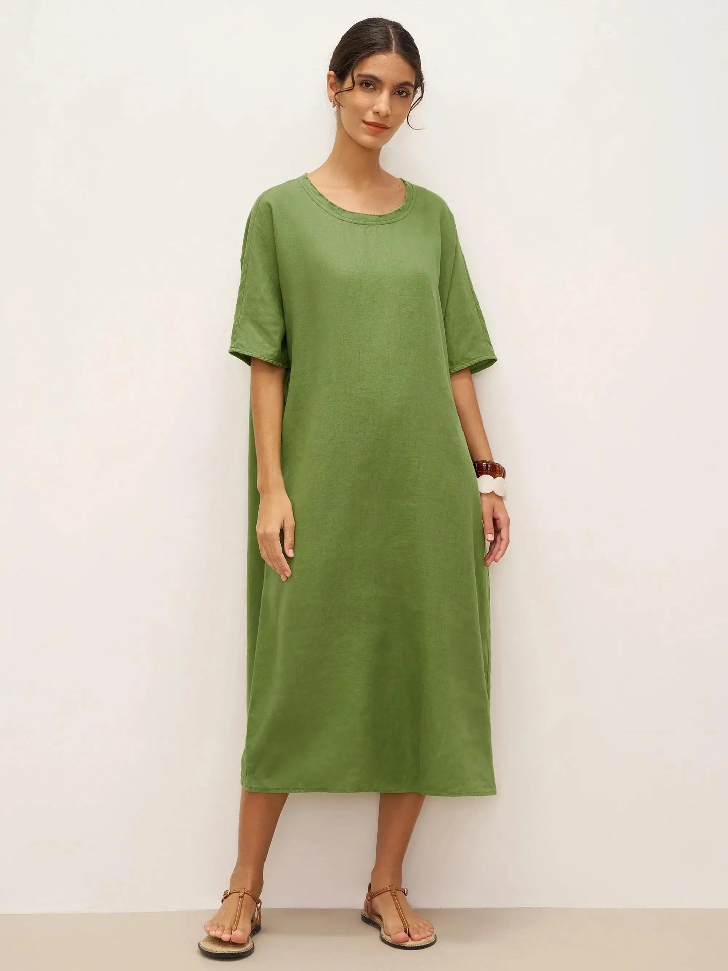 Oversized linen midi dress for women
