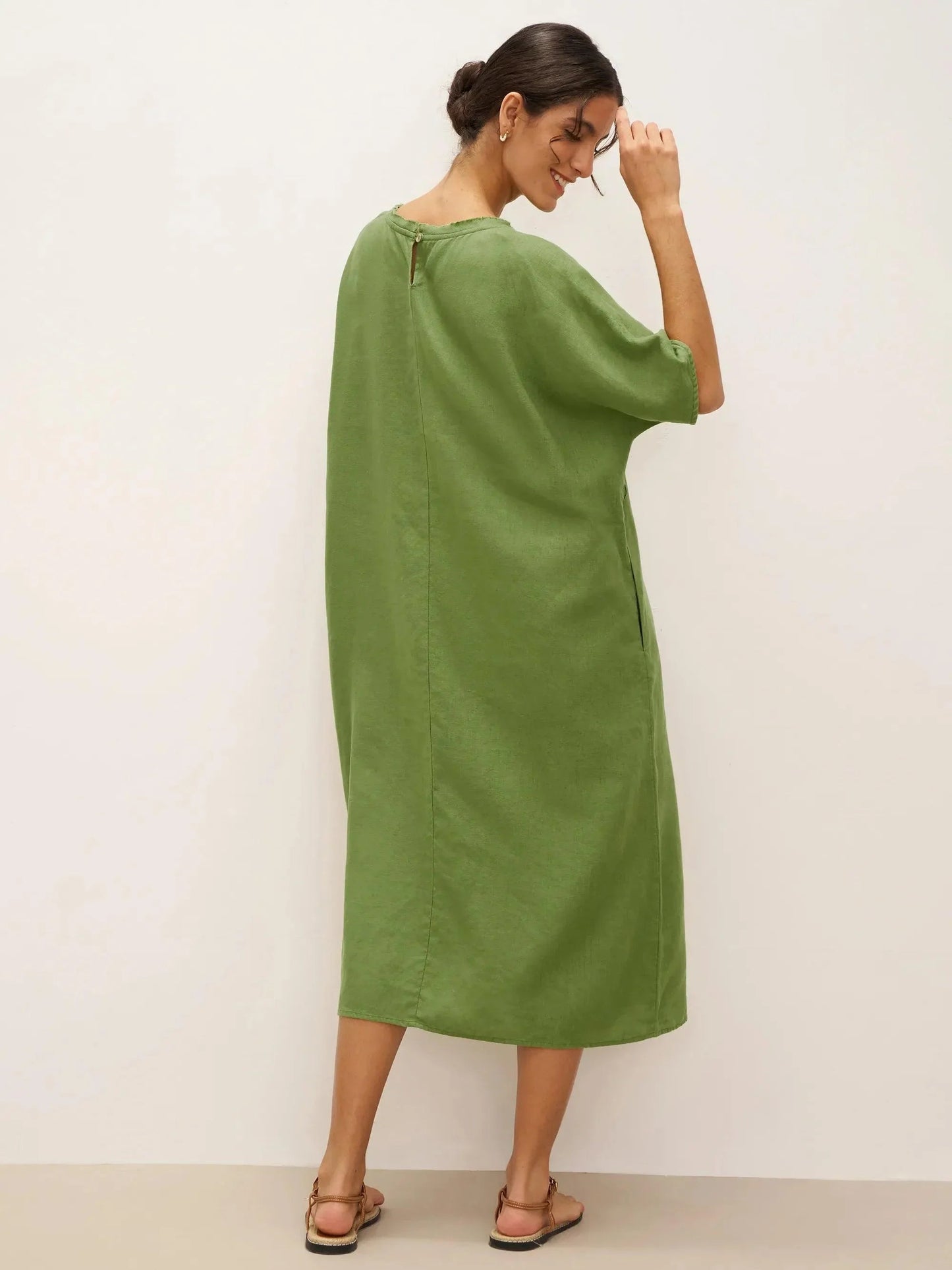 Oversized linen midi dress for women