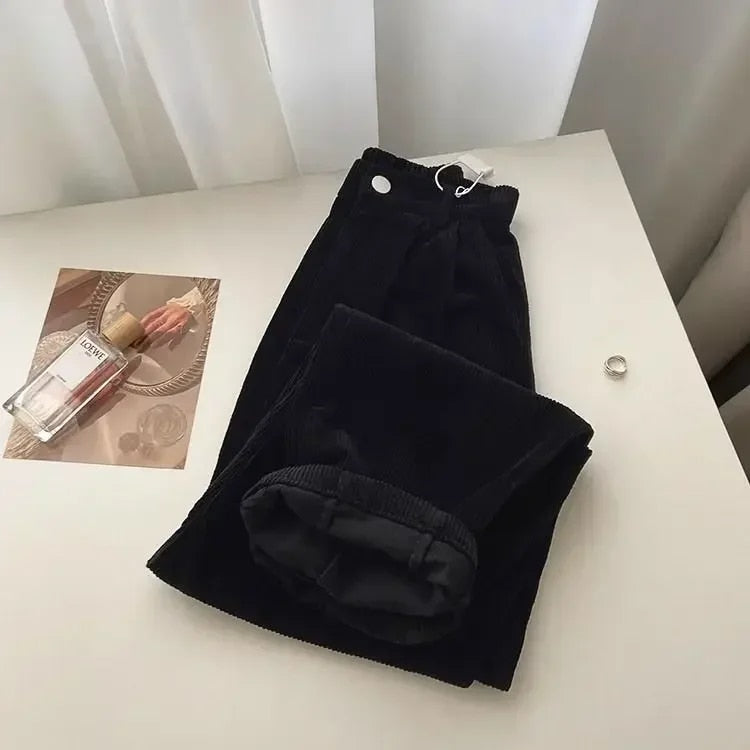 Retro Corduroy Hose mit Hoher Taille für Damen