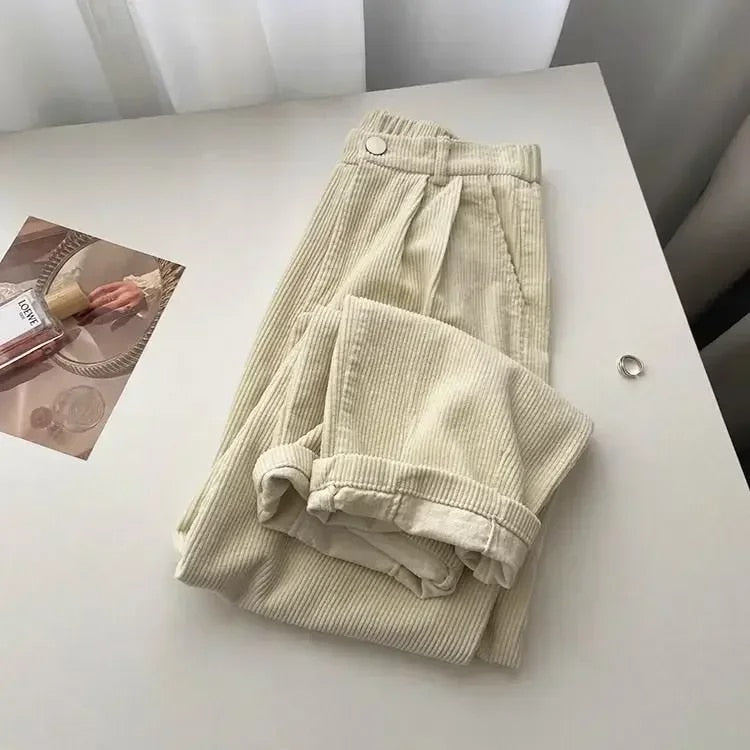 Retro Corduroy Hose mit Hoher Taille für Damen