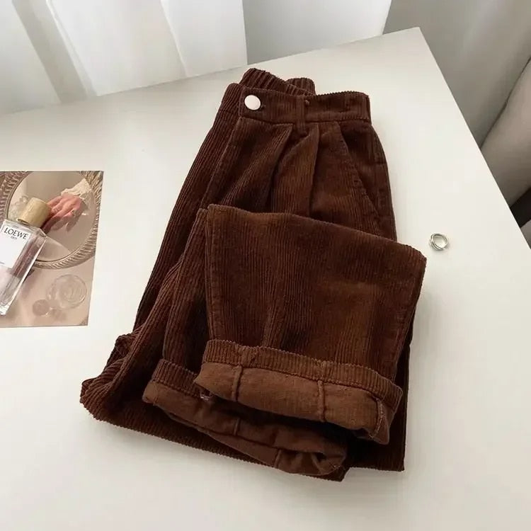 Retro Corduroy Hose mit Hoher Taille für Damen