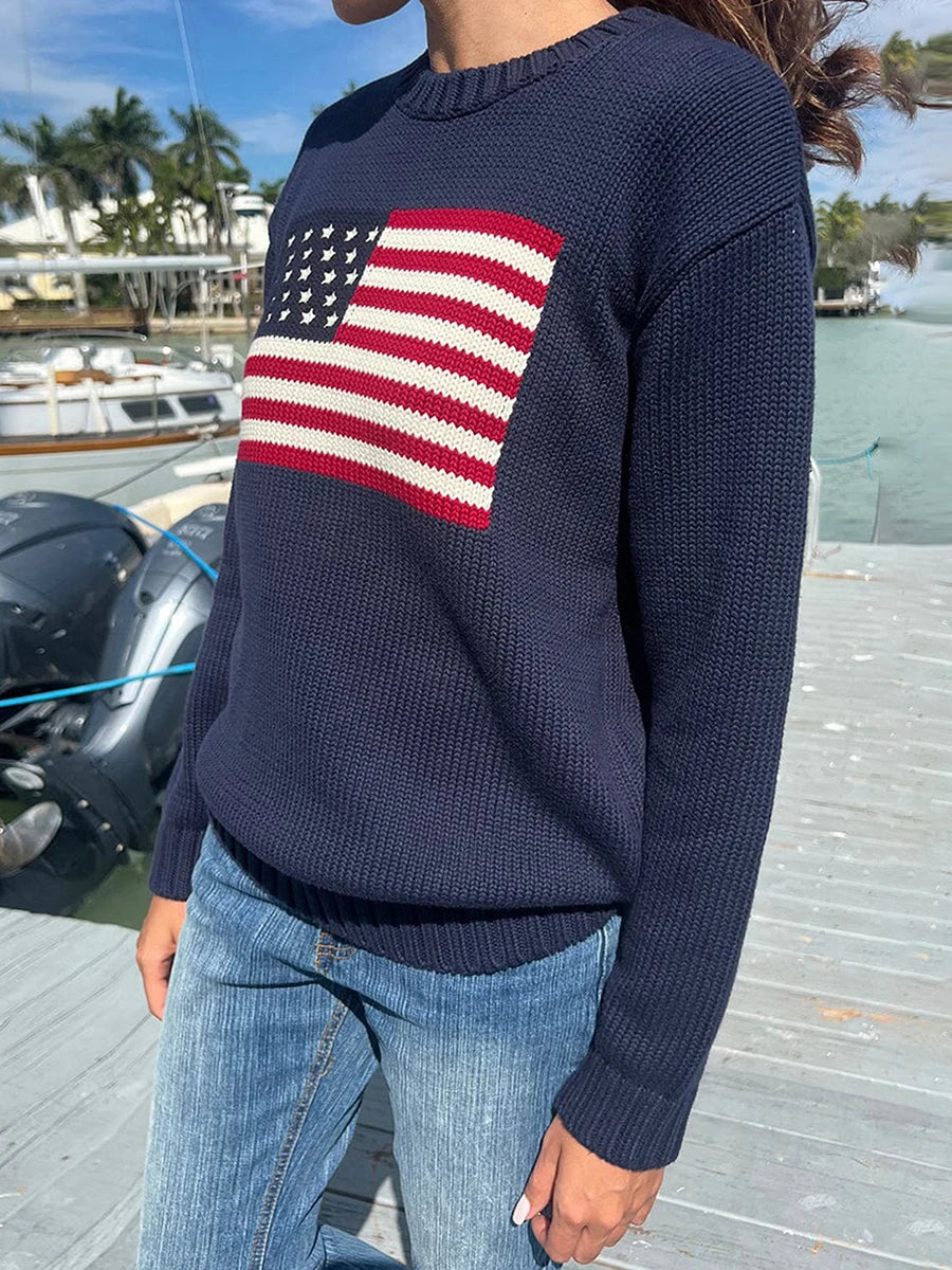 Retro Pullover Damen mit Flag