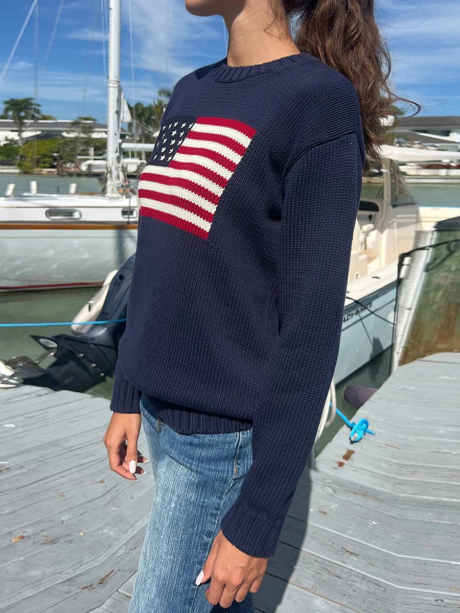 Retro Pullover Damen mit Flag