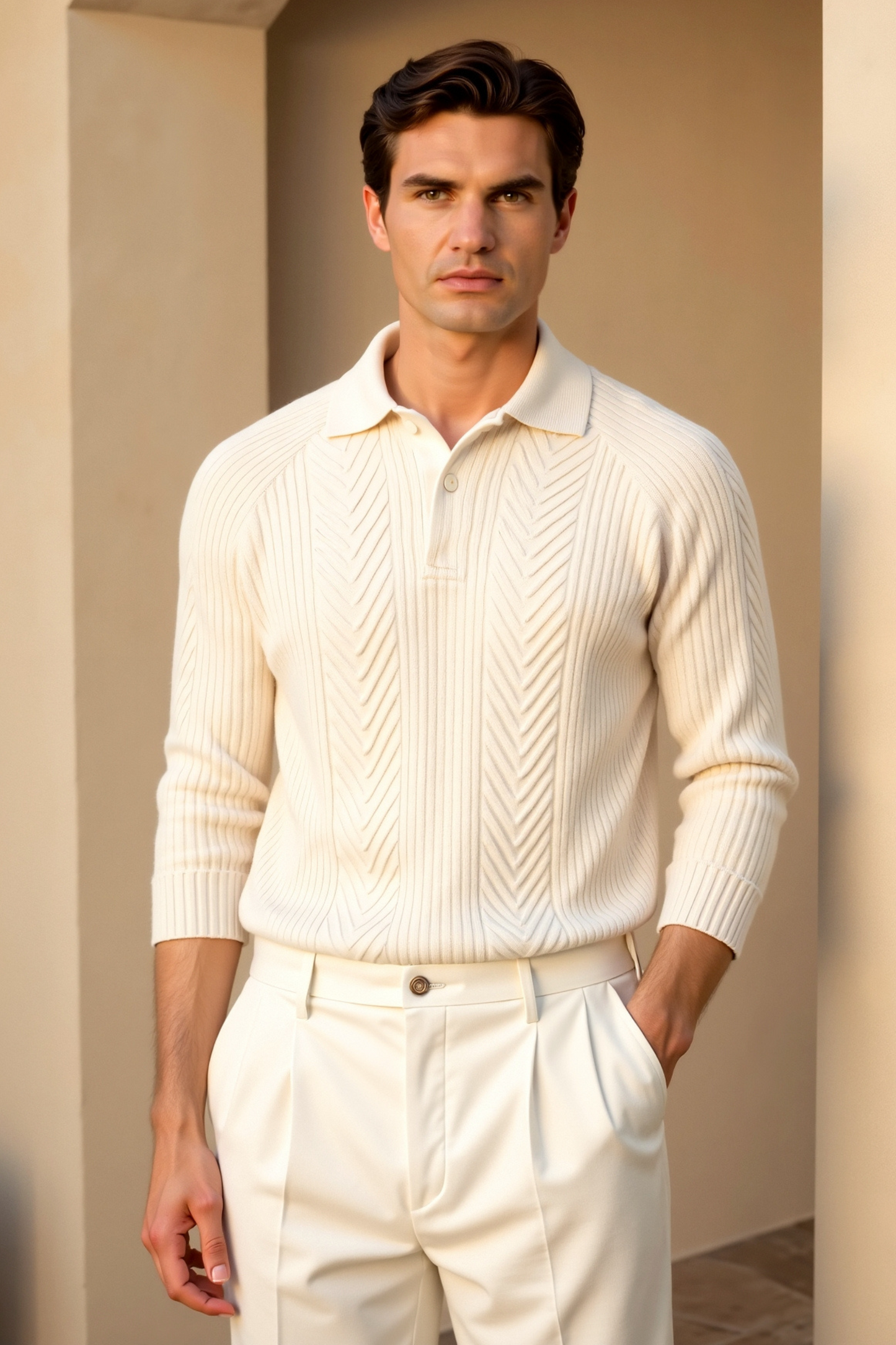 Retro Polopullover mit Langen Ärmeln