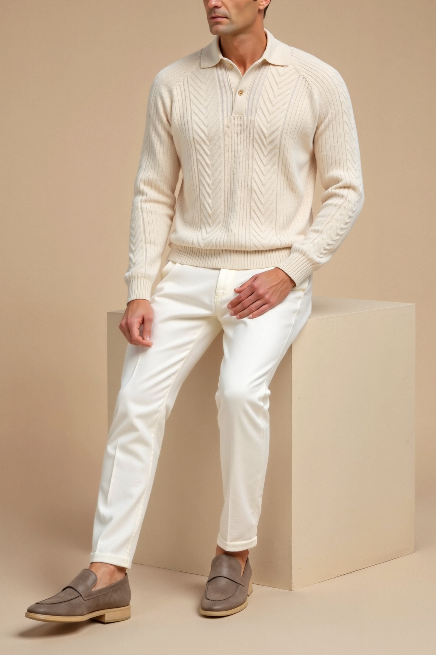 Retro Polopullover mit Langen Ärmeln