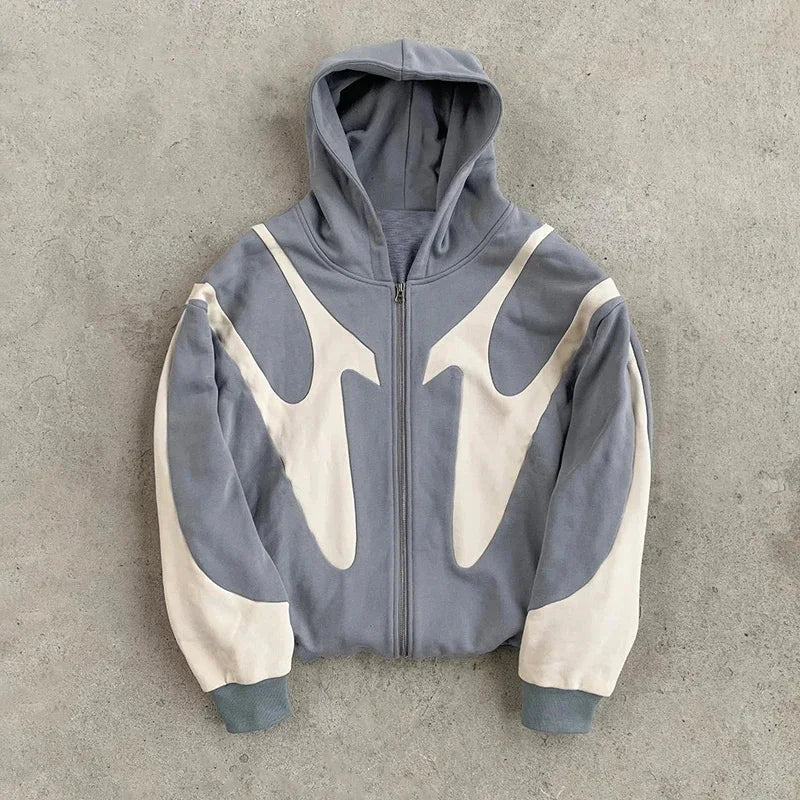 Retro Zip Hoodie mit Teufelsmotiv