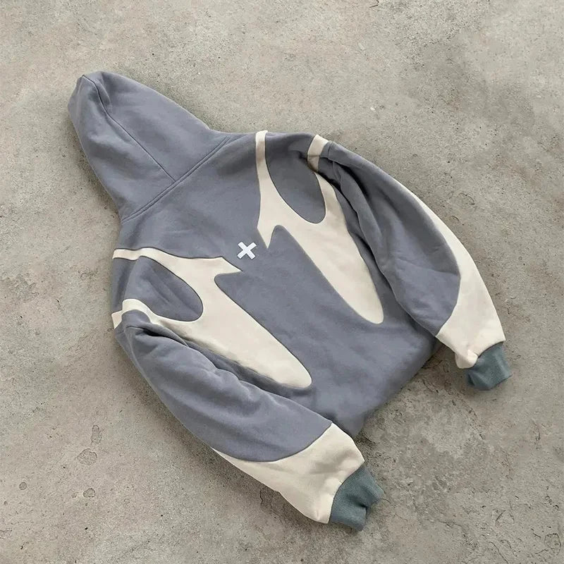 Retro Zip Hoodie mit Teufelsmotiv