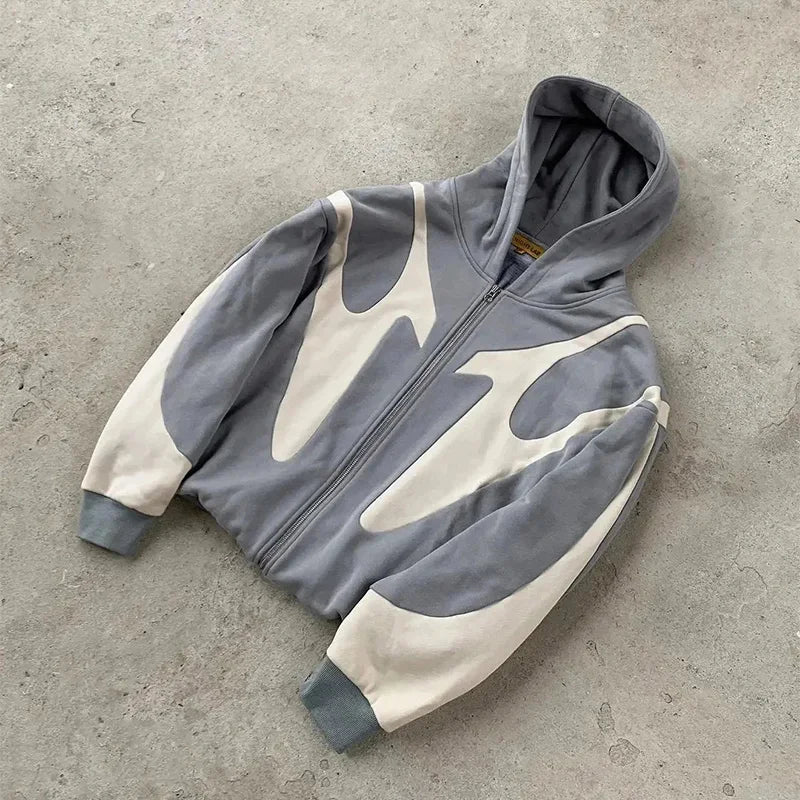 Retro Zip Hoodie mit Teufelsmotiv