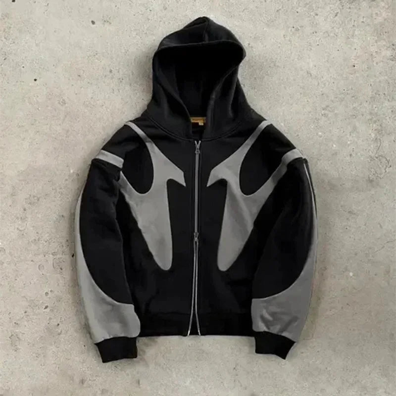 Retro Zip Hoodie mit Teufelsmotiv