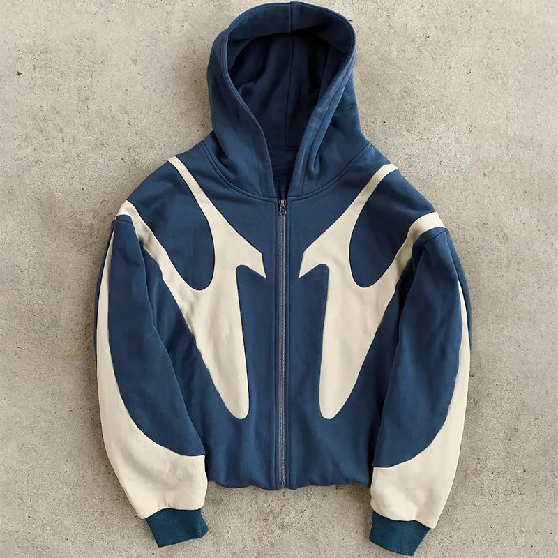 Retro Zip Hoodie mit Teufelsmotiv