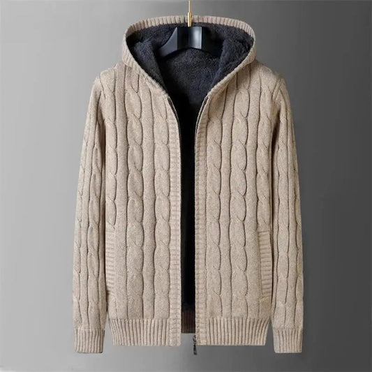 Reversible wool sweater with hood