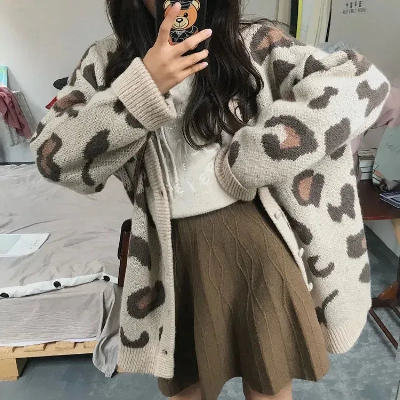 Cardigan con motivo leopardato