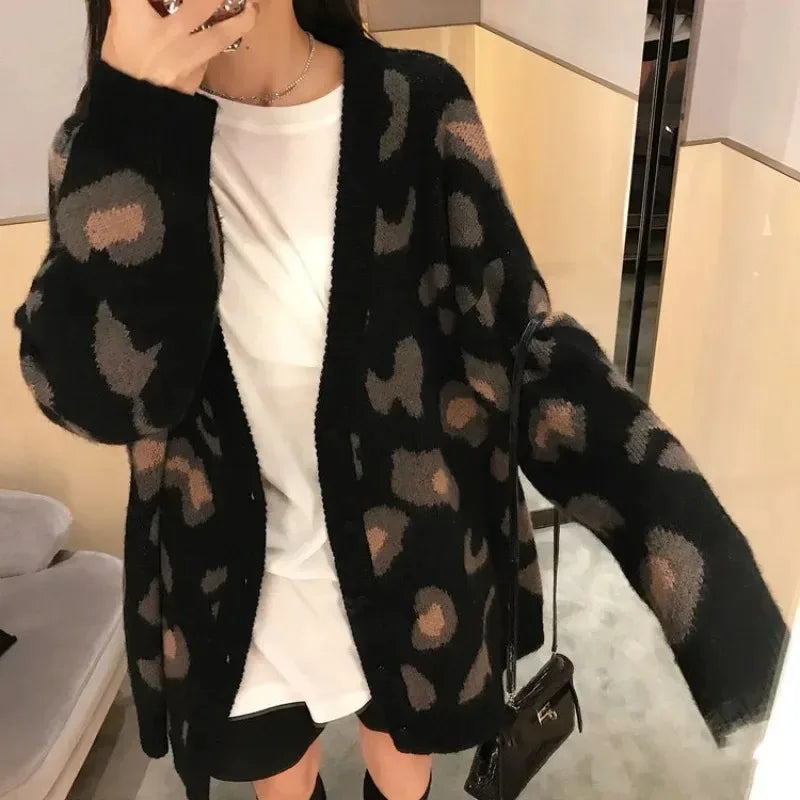 Cardigan con motivo leopardato