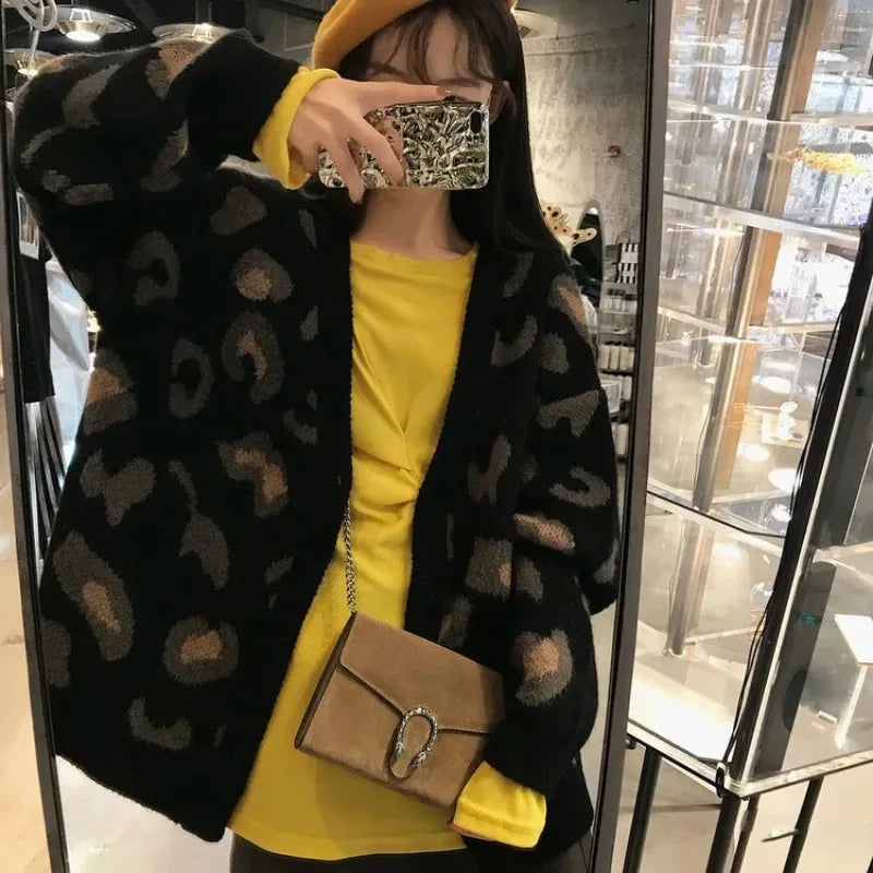 Cardigan con motivo leopardato