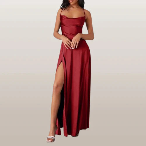Variant image for Beatrix | Elegantes Maxikleid aus Satin für Damen mit Schlitz-31