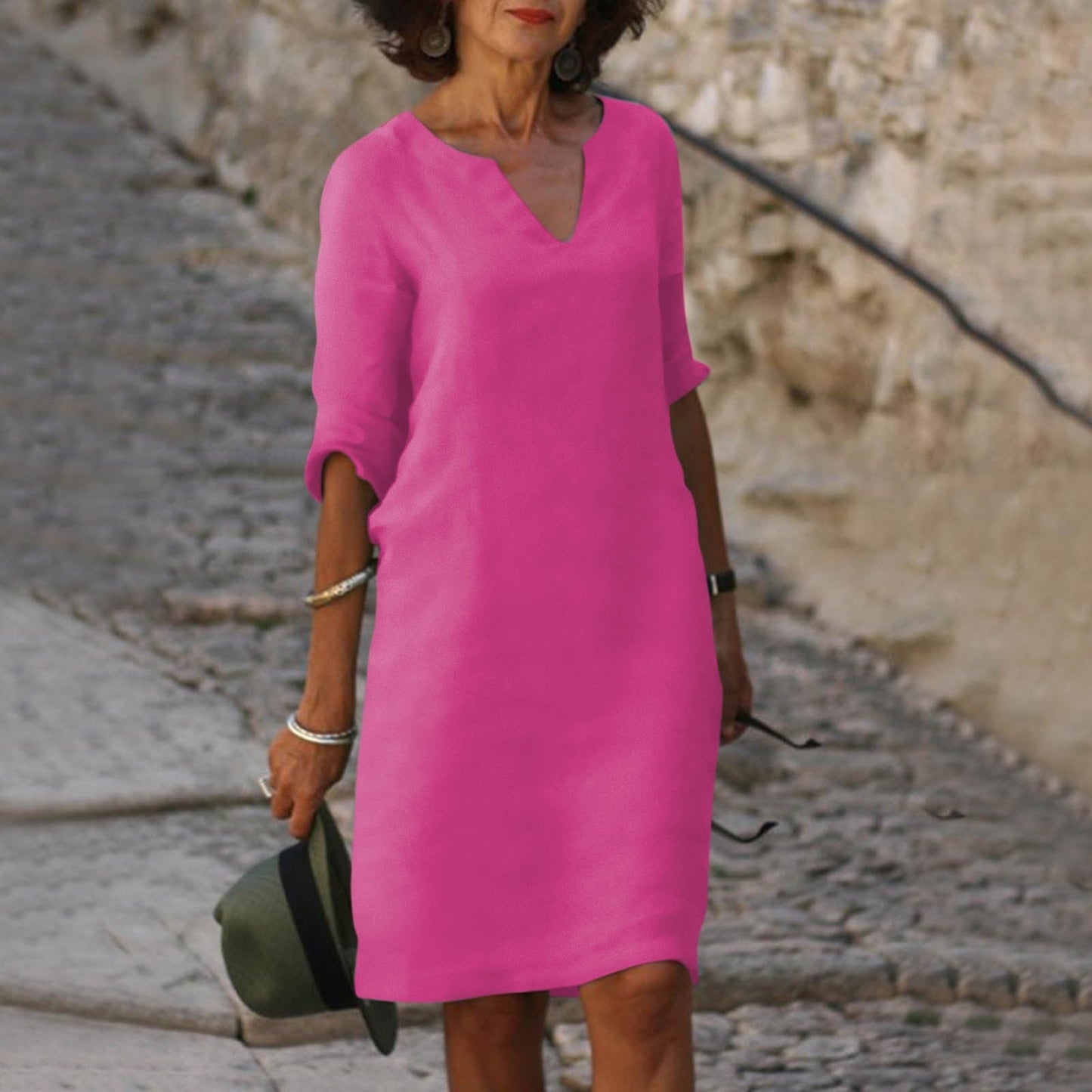 Variant image for Damen Kleid V-Ausschnitt Grün Größe M Baumwolle-43