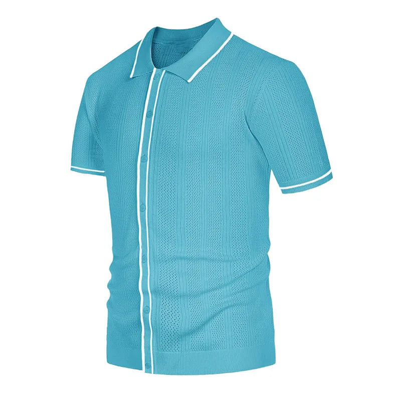 Max | Atmungsaktives Herren Poloshirt Kurzarm Eisseidenstoff mit Kontrastmuster