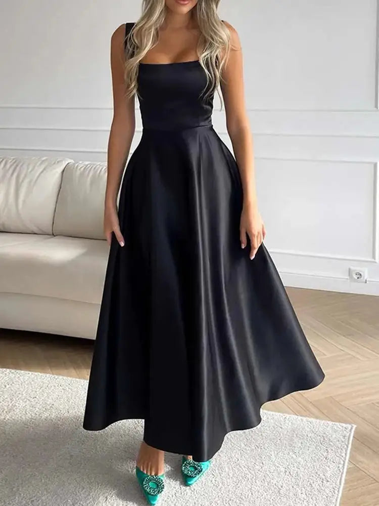 Ania | Elegantes Midikleid in A-Linie mit Spaghettiträgern