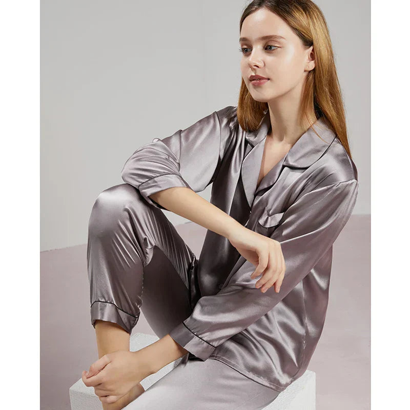 Variant image for Damen Seidenpyjama Schwarz Größe M 100% Seide-43