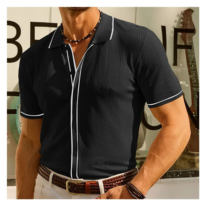 Variant image for Max | Atmungsaktives Herren Poloshirt Kurzarm Eisseidenstoff mit Kontrastmuster-1