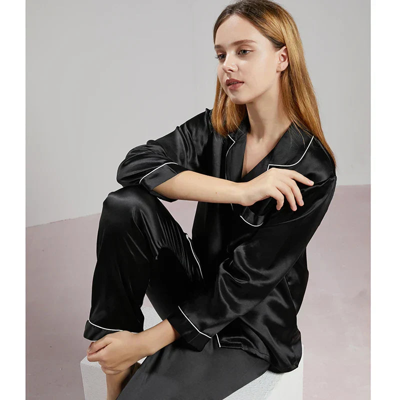 Variant image for Damen Seidenpyjama Schwarz Größe M 100% Seide-37