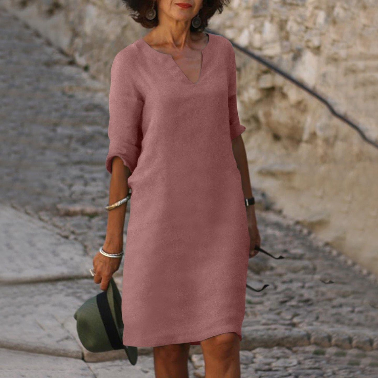 Variant image for Damen Kleid V-Ausschnitt Grün Größe M Baumwolle-37