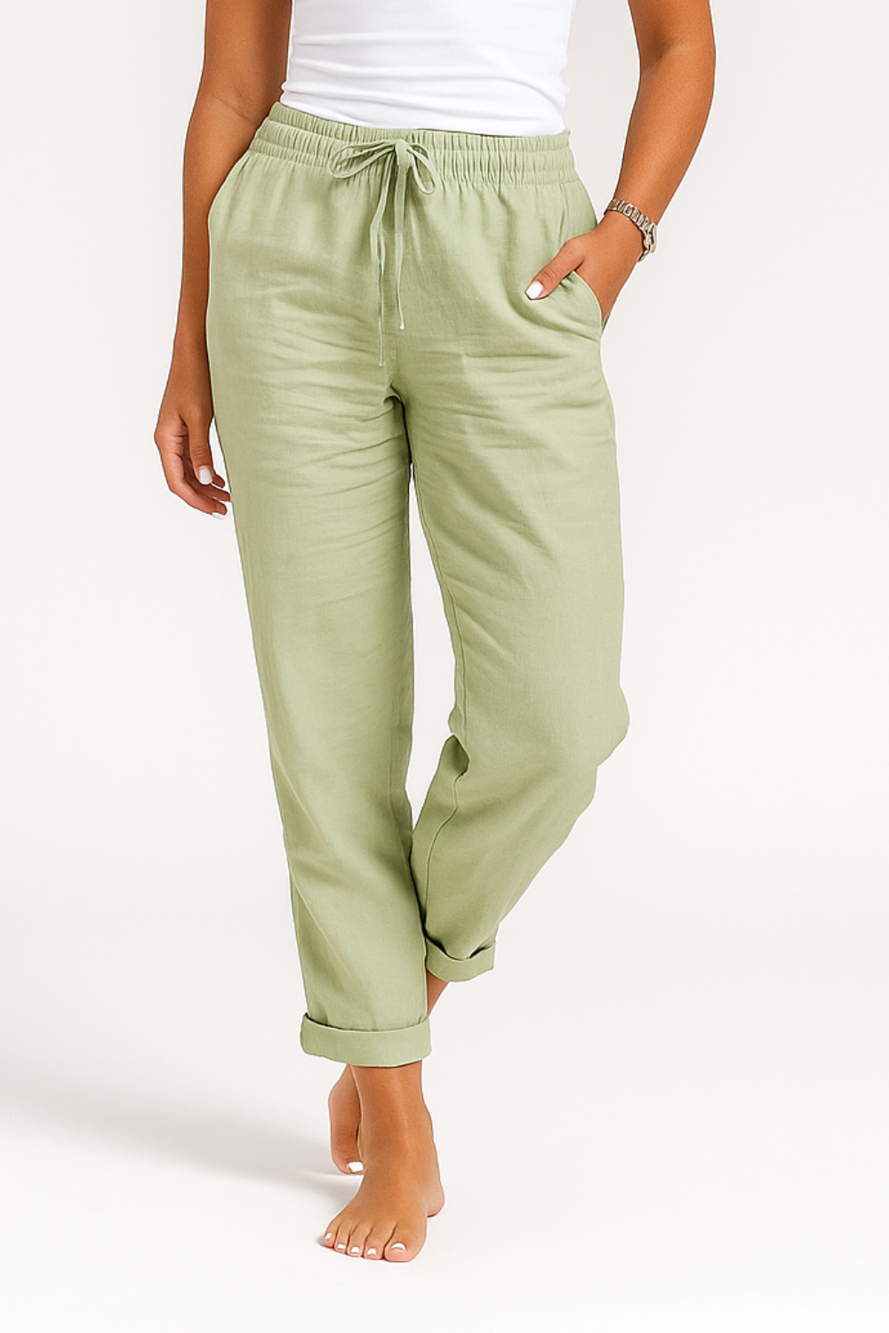 Hose with elastic waistband and drawstring