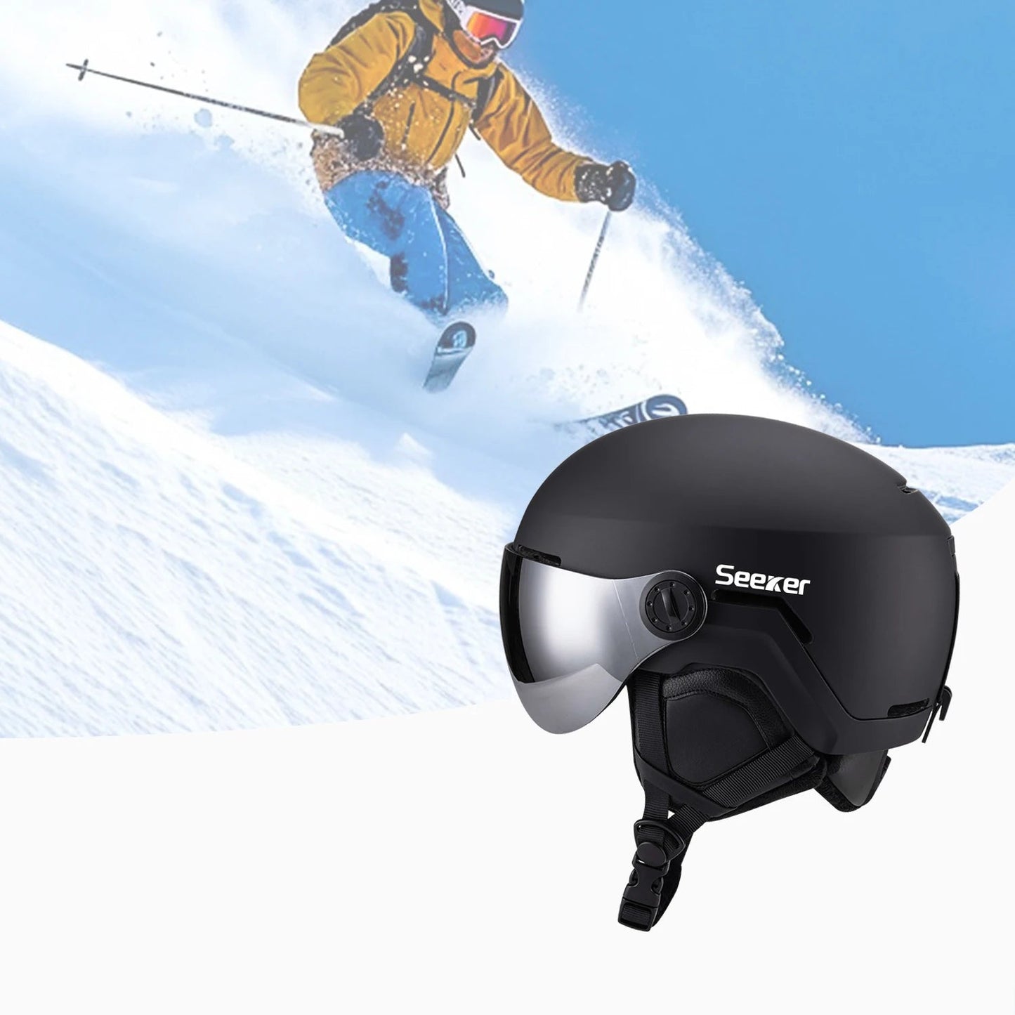 Ski helmet with visor and windproof design