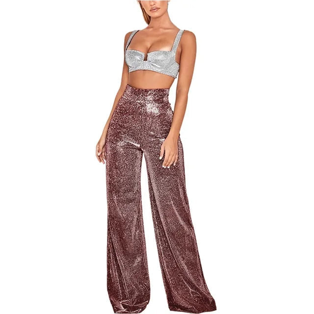 Stilvolle Damen hohe Taille Hose mit Pailletten