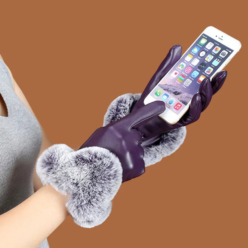 Stilvolle PU-Lederhandschuhe mit Kunstfellbesatz für Damen