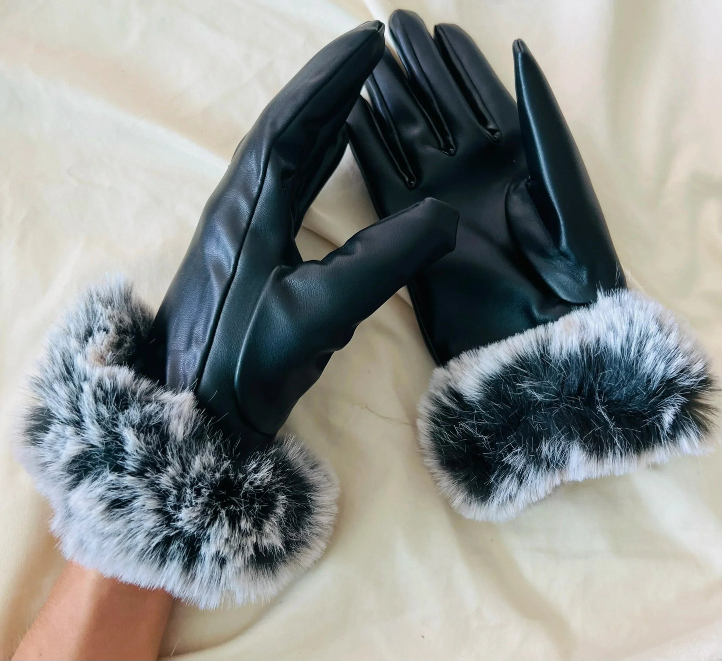 Stilvolle PU-Lederhandschuhe mit Kunstfellbesatz für Damen