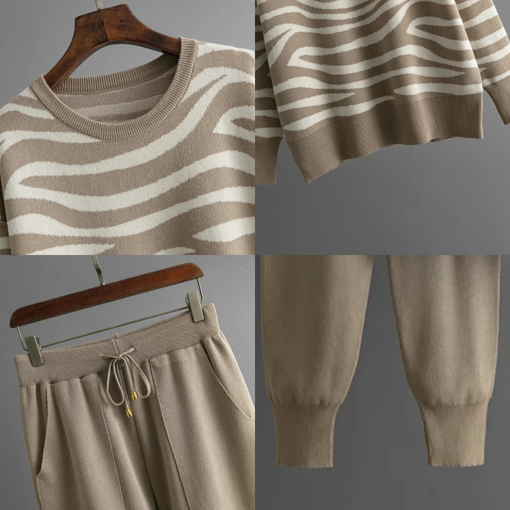 Strick Lounge Set mit Zebra-Muster