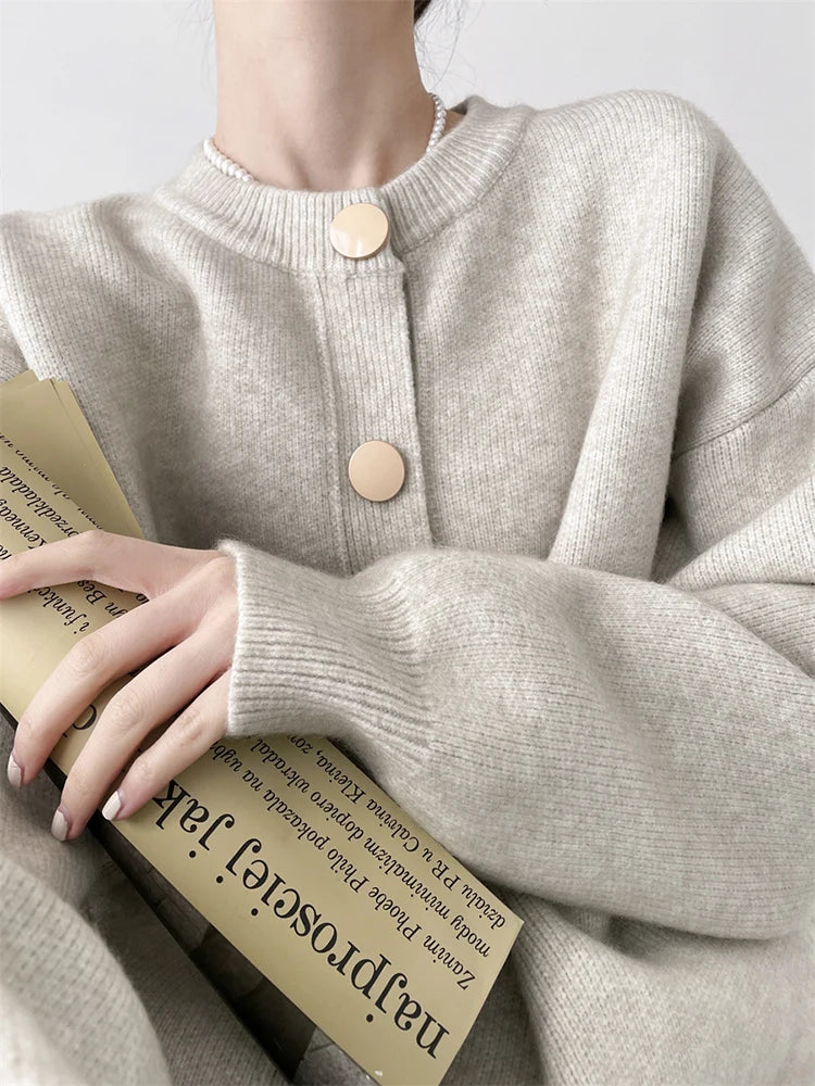 Cardigan donna lungo con scollo rotondo