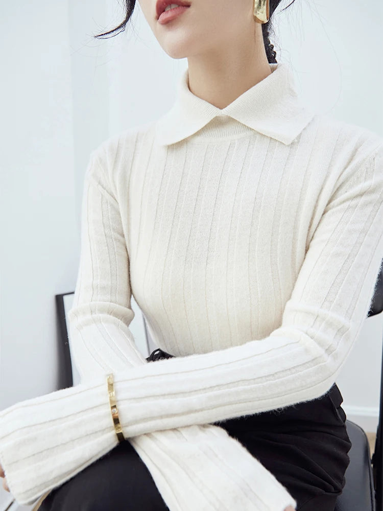 Strickpullover Damen mit Polo-Kragen