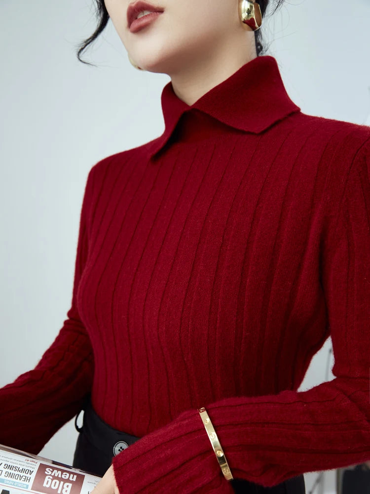 Strickpullover Damen mit Polo-Kragen