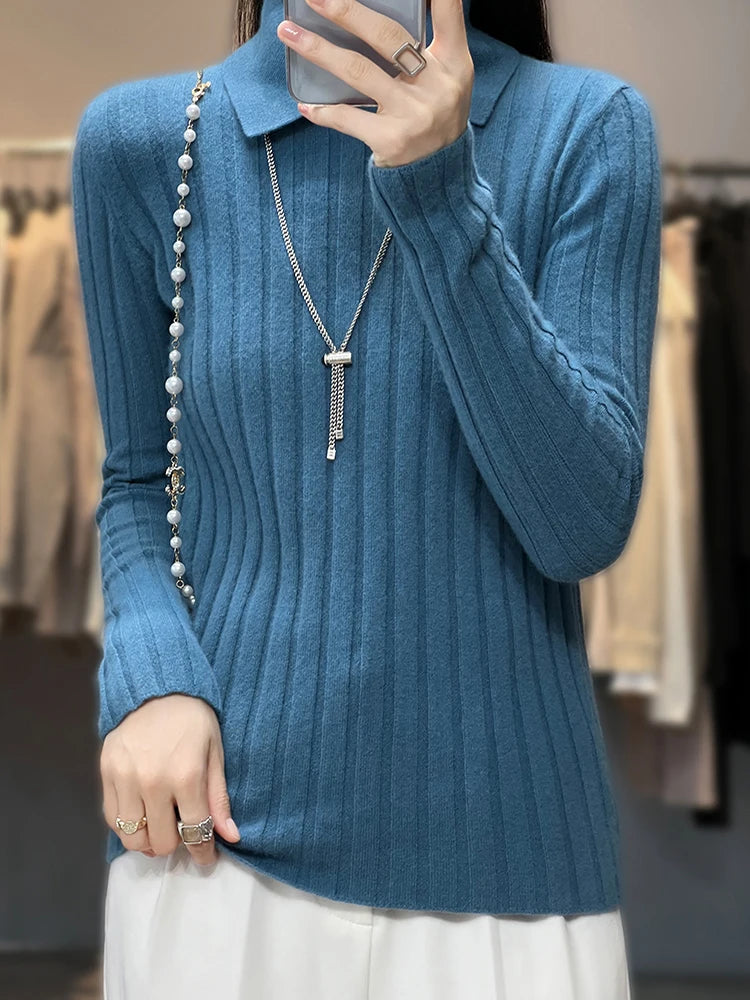 Strickpullover Damen mit Polo-Kragen