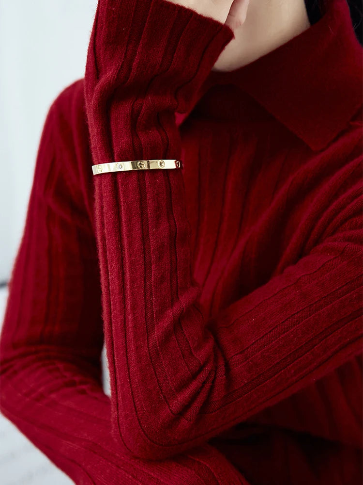 Strickpullover Damen mit Polo-Kragen